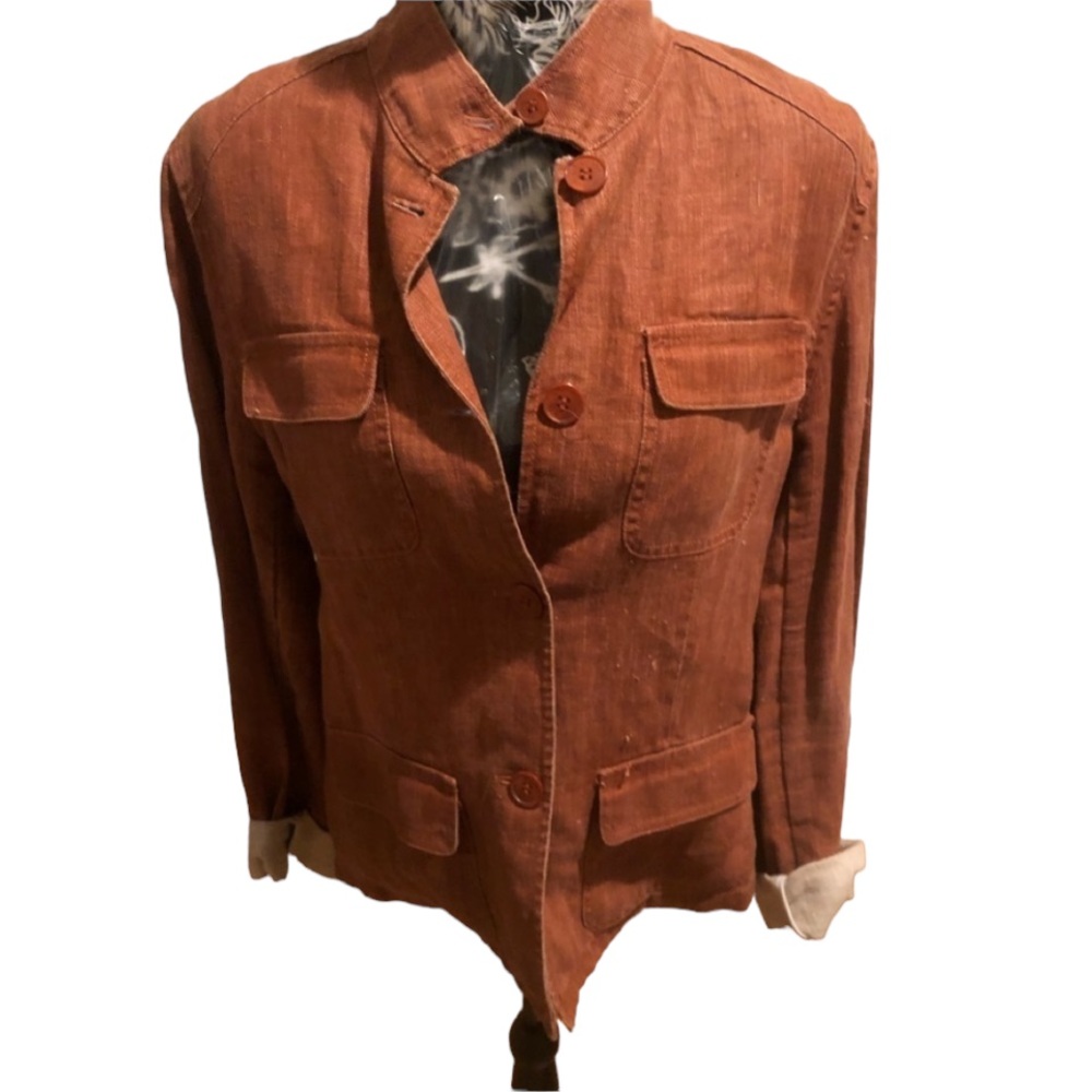 KENNETH COLE REACTION size 14 rusty orange linen mandarin color pockets